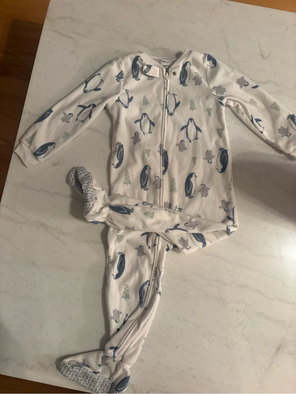 Carter's White Penguin Print Footed One-Piece Pajamas
